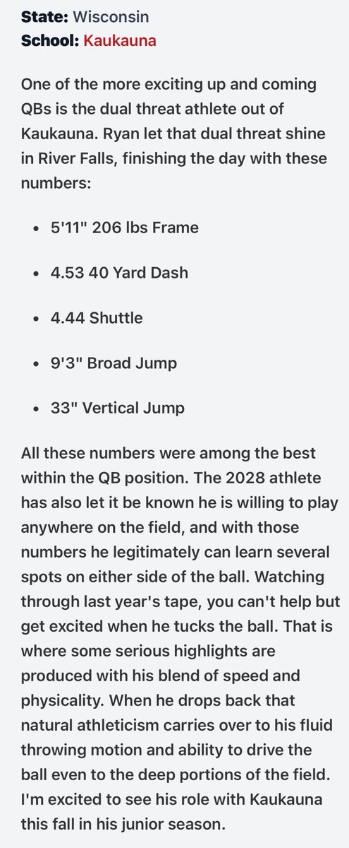 ryancarrel_'s tweet photo. Thank you @MJ_NFLDraft for the write-up after camp! 
Fall can’t come soon enough‼️
@PrepRedzoneWI @CoachPhillips42 @ColeStenstrom https://t.co/5v7tVcVlPL