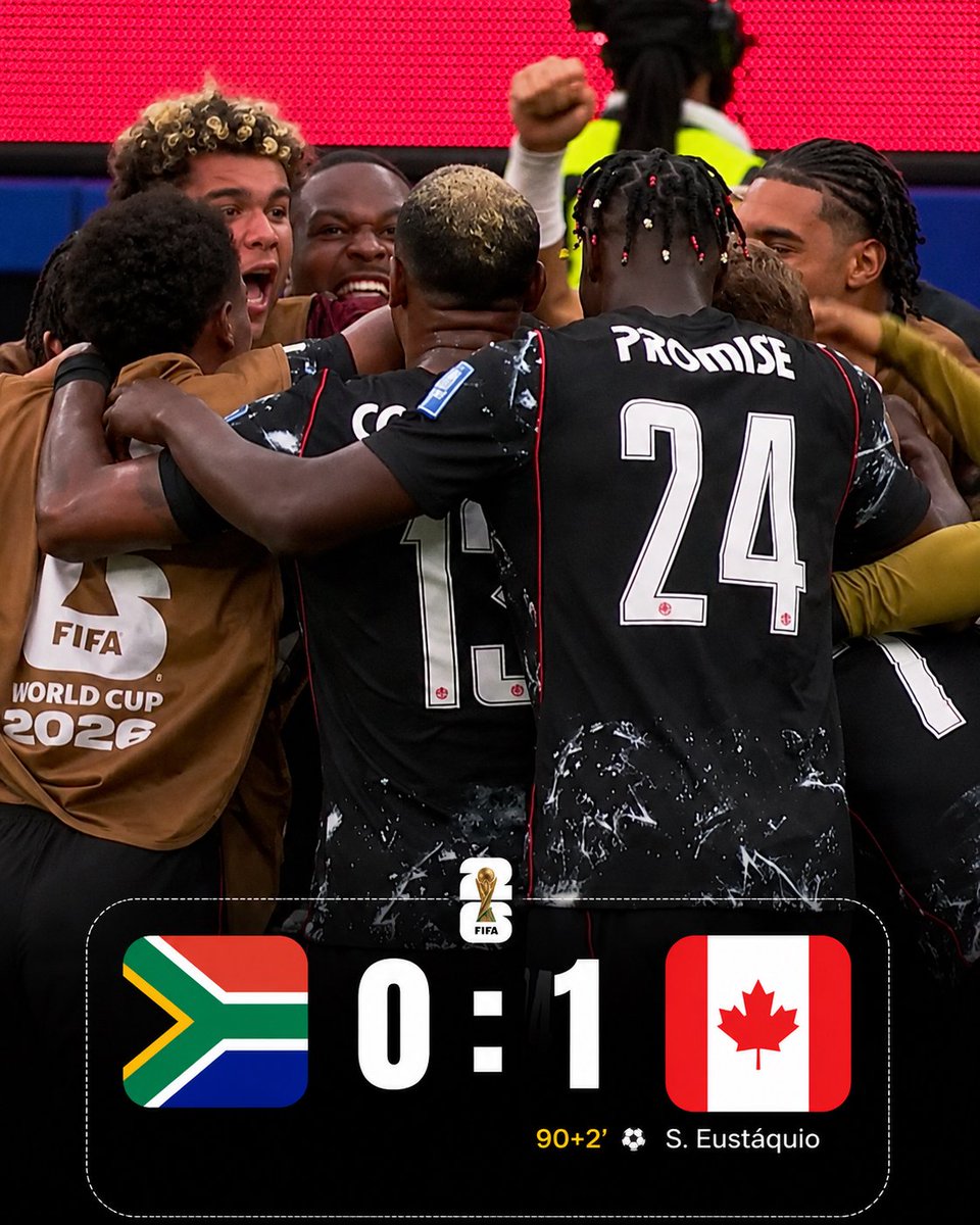 ofootball__'s tweet photo. 🇨🇦 CANADA ARE THROUGH TO THE ROUND OF 16! 🏆

FULL-TIME

🇿🇦 South Africa 0-1 Canada 🇨🇦

Canada win their first knockout match of the 2026 FIFA World Cup and book their place in the Round of 16! 👏🍁 https://t.co/UphSOgvwQ4