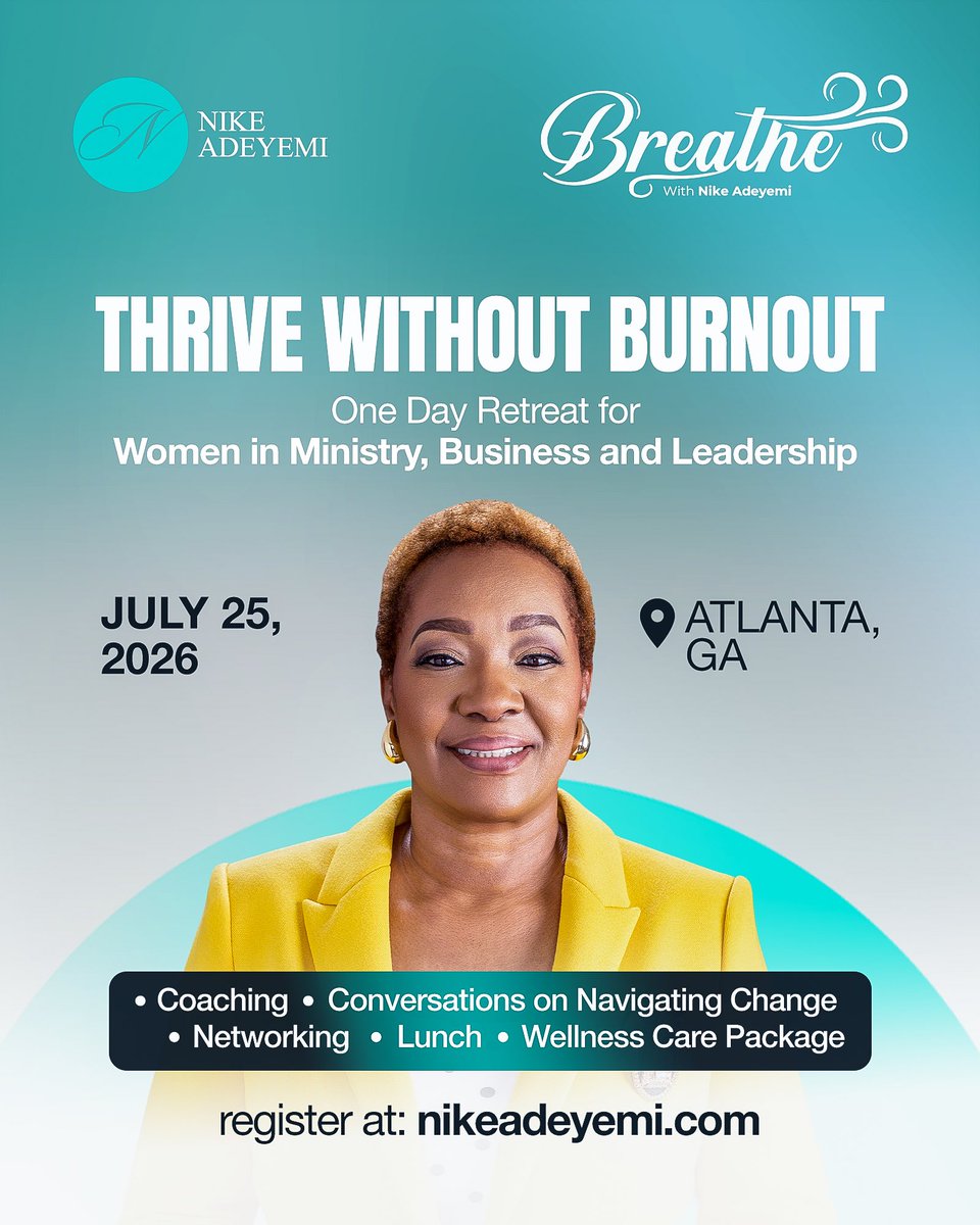 NikeAdeyemi's tweet photo. If you’re in ministry, business, or leadership, constantly pouring out to others, this is your sign to pause and be in the room with other women for a one day retreat; 
 
📍Atlanta, GA
🗓️ July 25, 2026 
Get details &amp;  register; 
https://t.co/VUshsMc8qF https://t.co/gc08CK3Fuv