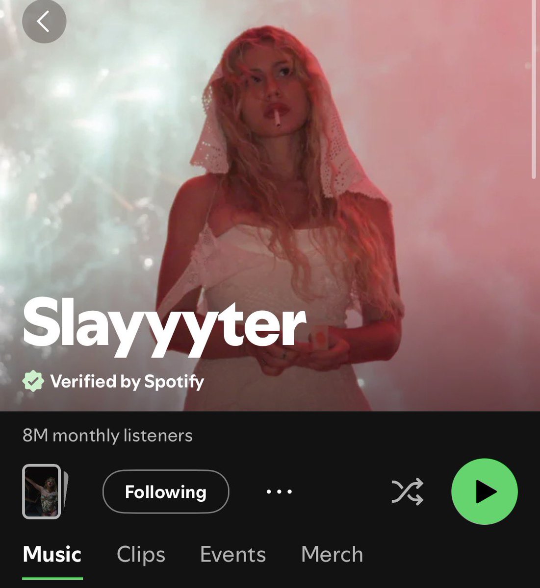 yyycord's tweet photo. Slayyyter has surpassed 8 million monthly listeners on Spotify - another new career milestone 🖤 https://t.co/R023eI6MLQ
