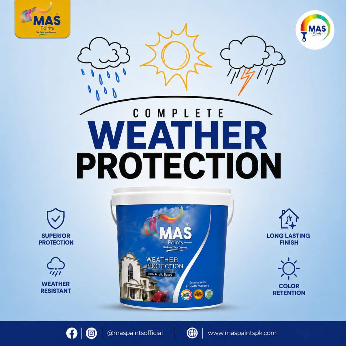PaintsMas's tweet photo. 🏡 Built to Brave Every Season.

From scorching heat to heavy rain, MAS Weather Protection shields your exterior walls with long-lasting durability, rich colours, and a flawless finish.

✨ Weather Resistant
🎨 Fade Resistant
🛡️ Long-Lasting Protection

🌐 https://t.co/ZC8SY6lcLY https://t.co/IvYTGl4ixA