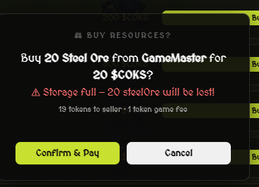 cok_fun's tweet photo. Added an update to the marketplace, when buying resources, you cannot exceed your current maximum storage. 

All excess resources bought will be lost, so make sure you have space in your storage before buying.

Thank you https://t.co/RiN3saF1H3