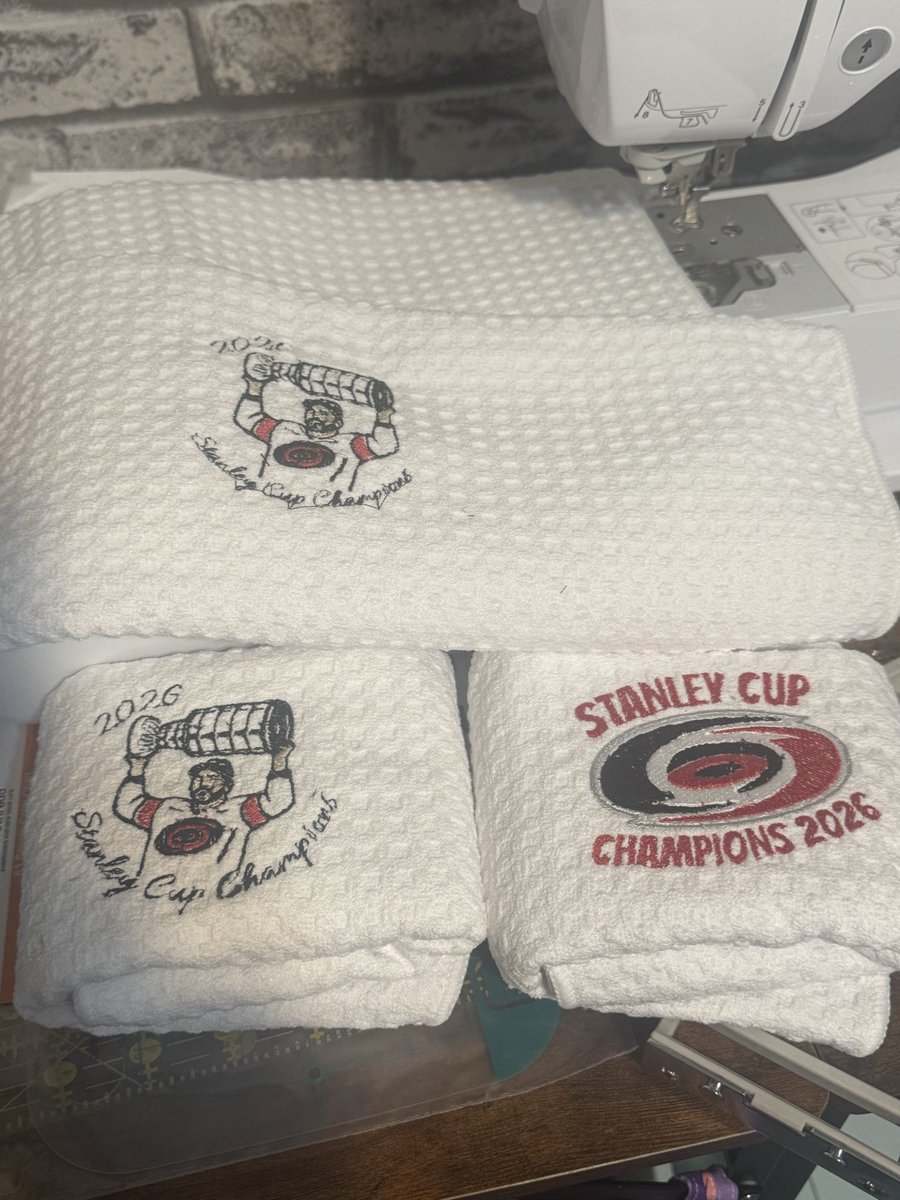 boring_jen20's tweet photo. Made myself some new kitchen towels! #carolinaculture #stanleycupchamps #stanleycup #letsgocanes https://t.co/YVnU3cqYTQ