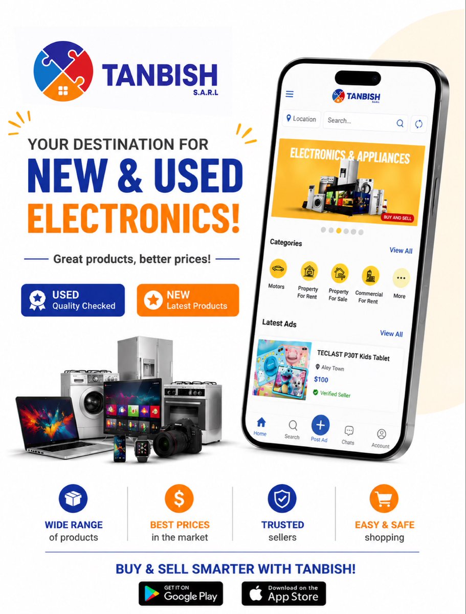 TanbishF's tweet photo. 📲 Download the app Tanbish now and find what you need fast!

#Tanbish #Lebanon #Apartments #RealEstate #Beirut #Rent #BuyHouse #Property #ApartmentFinder https://t.co/pgk0FpVpwK