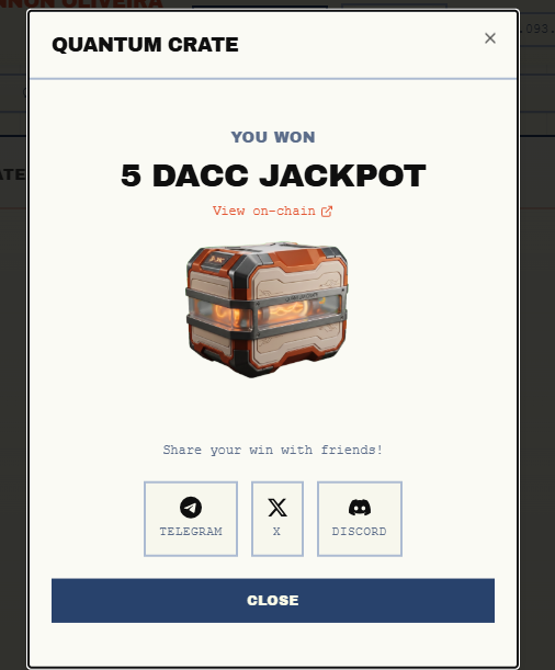 john_silva2211's tweet photo. I just won 5 DACC JACKPOT from a Quantum Crate on DAC Network! 🎉 https://t.co/XfcwzzPT3P https://t.co/9HbpXVtWpa