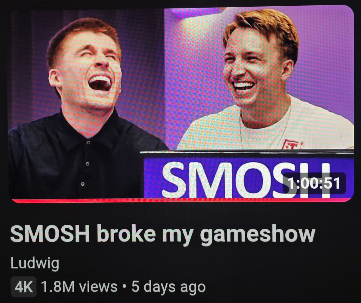 FightersEdge1's tweet photo. @LudwigAhgren's comment is 100% fact. His 3 latest YouTube videos over these last 8 days have 4.2 million views combined between them.
The EVO Exhibition vs Tyler1 has a total of 56,000 views over 2 days so far. 🥊
#Ludwig #Streetfighter6 #EVO2026 #Backlash #Tyler1 #FT10 https://t.co/ZYoq6gROG5