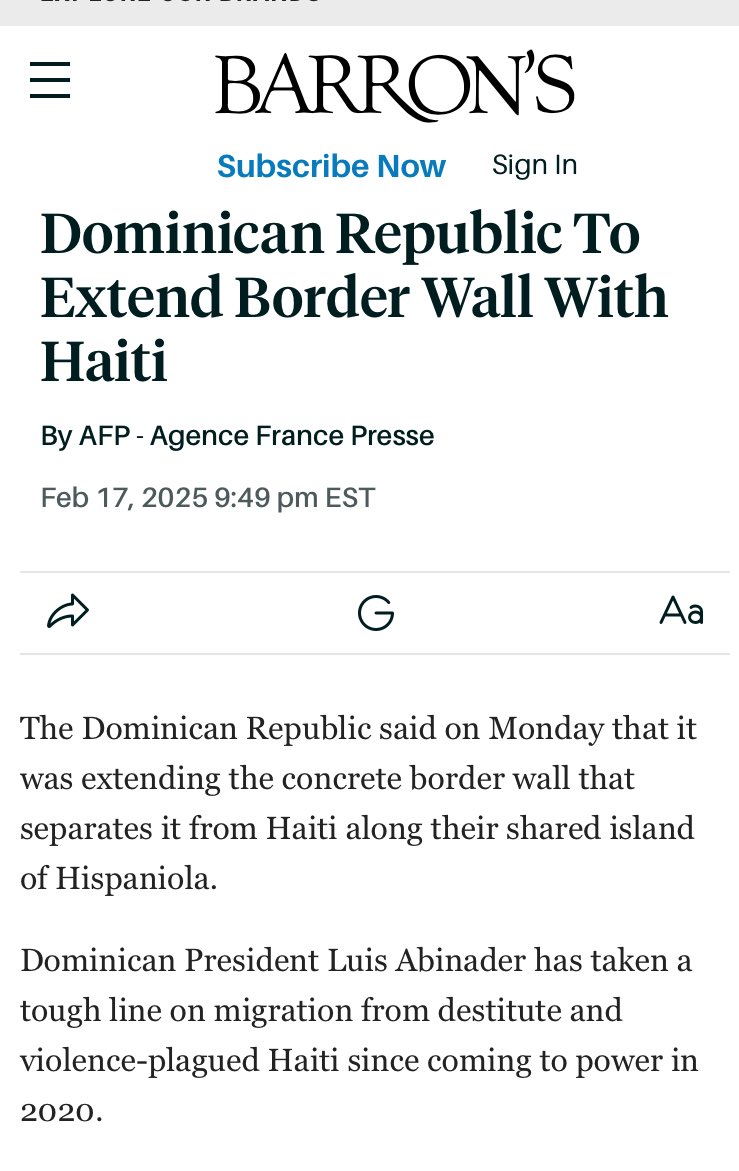 BWLH_'s tweet photo. In 2024 and 2025, the Dominican Republic deported more than 600,000 Haitian illegal aliens back to Haiti (they share an island).
> they previously amended Constitution to denaturalize all Haitian children born on DR soil.
> built 100+ mile wall, 13 ft high, to stop Haitians https://t.co/vPk22hWvcu