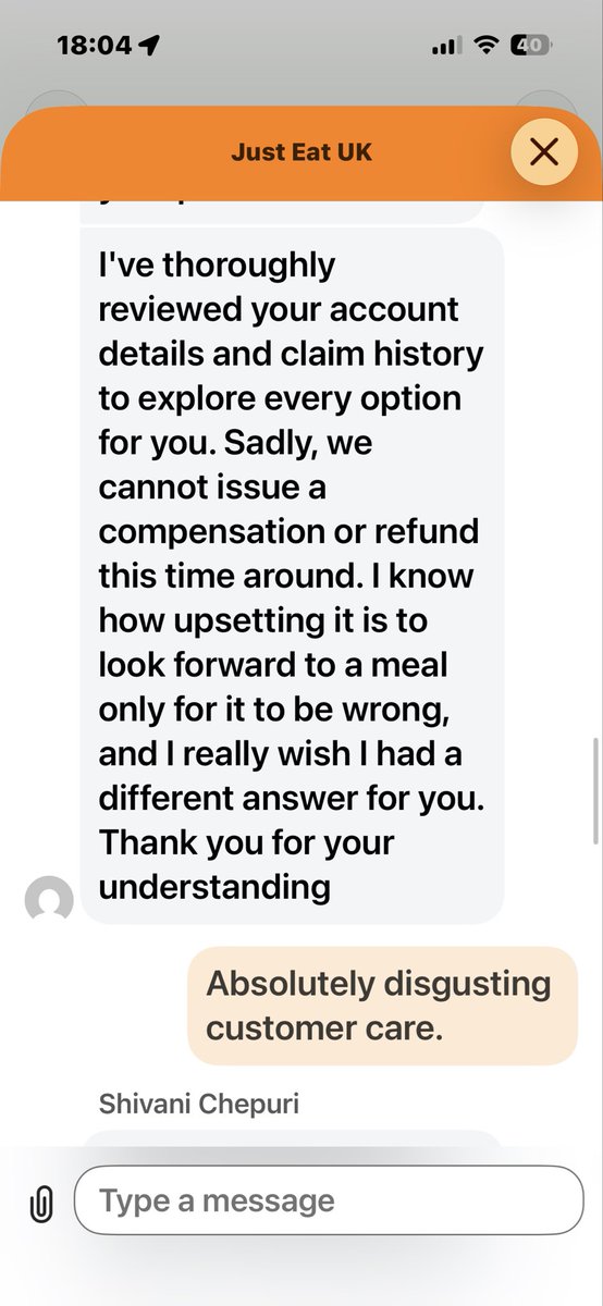 happichick73's tweet photo. @JustEatUK @Justeatuk You have looked into it via the web chat and I was very quickly fobbed off by your customer service team ! https://t.co/y1aeB7zsY3