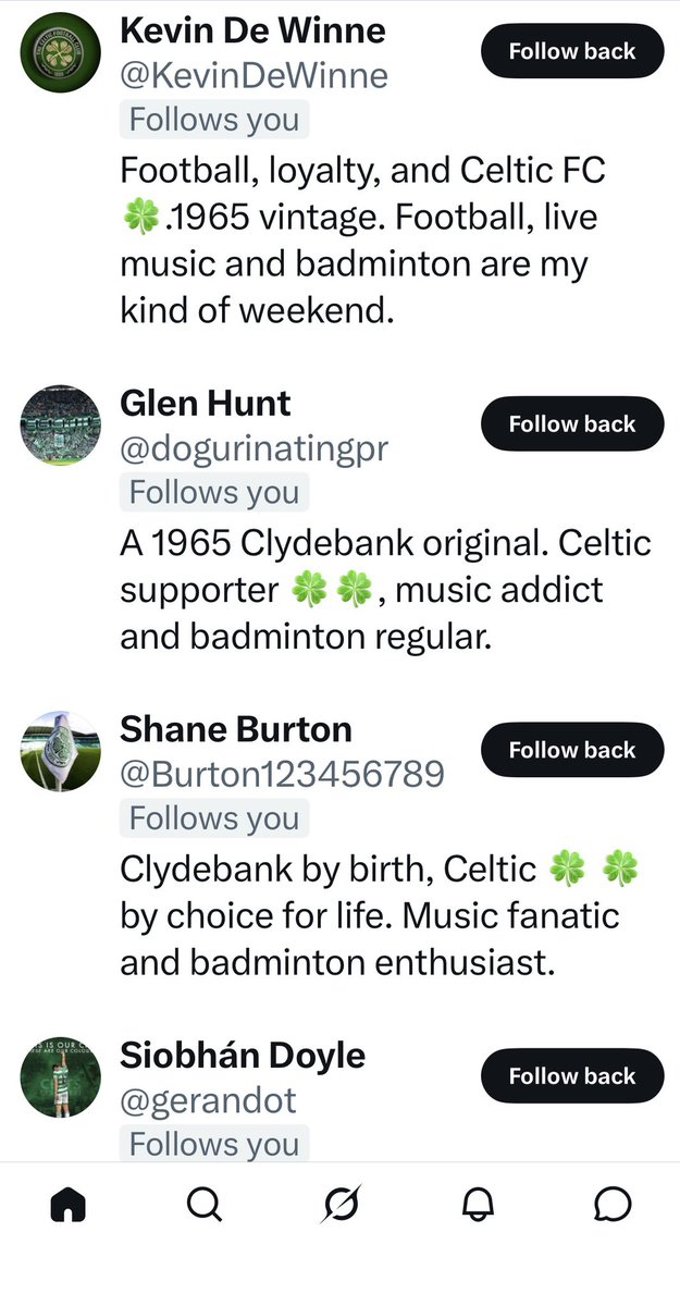 MarkEglinton's tweet photo. A weird batch of recent follows. All Celtic ‘fans’ …and badminton players…from Clydebank. What?! https://t.co/RsOw6HjHi4