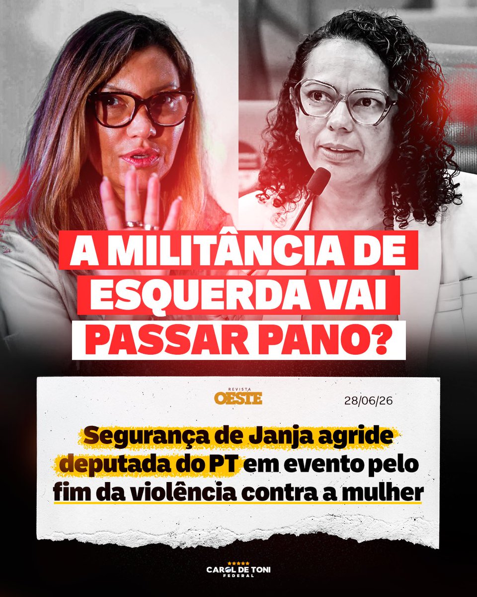 CarolDeToni's tweet photo. Violência é inaceitável. Sempre.

Mas quando uma deputada é agredida justamente em um evento pelo fim da violência contra mulher, promovido por quem vive discursando sobre essa pauta, a hipocrisia fica impossível de esconder.

As bandeiras que esse governo diz defender são as primeiras a serem desrespeitadas por ele.