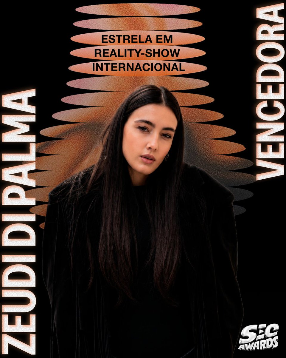 secawards's tweet photo. Zeudi Di Palma (@zeudidipalma) venceu a categoria "Estrela em Reality Show Internacional" no #SECAwards 2026. 🏆⭐ https://t.co/LW3GiQMjkj