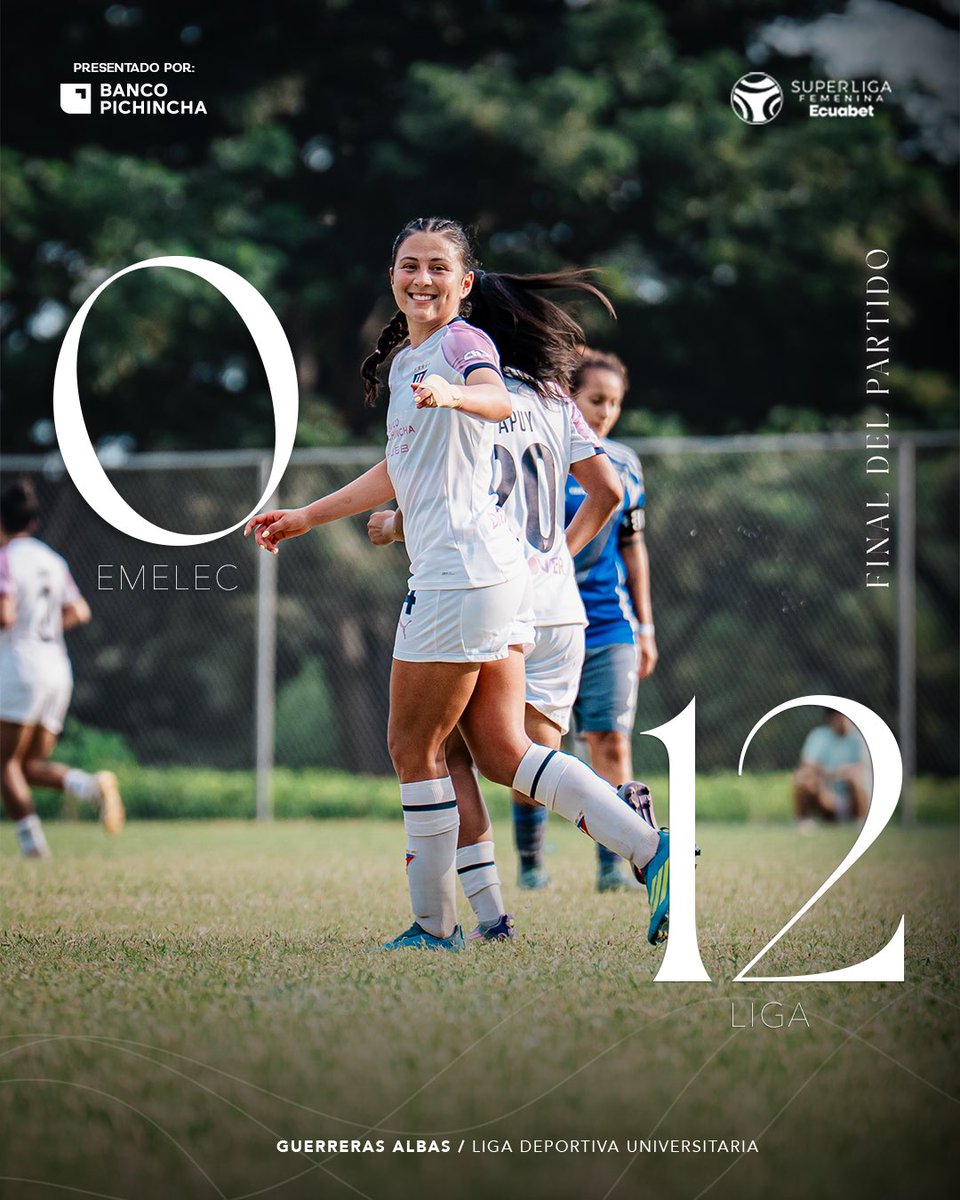 GuerrerasLDU's tweet photo. ¡Qué partido albas! VAMOOOOS🫡💪

⚽️ Carina Caicedo, Rosita Flores, Nicoll Celis (2), Melany Tapuy, Tamara Angulo (2), Naomi Briones (2), Melany Orobio, Carolina Reyes, Mafer Agudelo 

🆚 #EmelecLIGA 
🏆 #SuperligaFemeninaEcuabet https://t.co/AzZ1t0bzCm