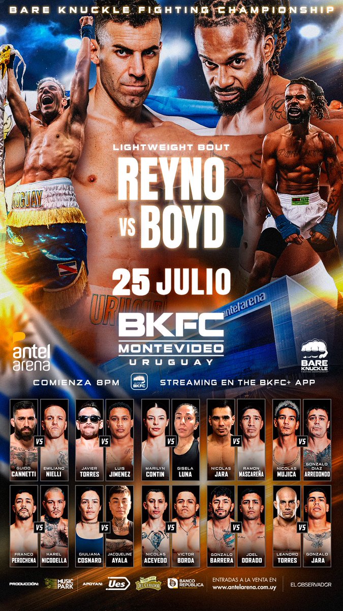 gastonreyno's tweet photo. En 4 semanas vamos a vivir una Noche Histórica! Primer evento de @bareknucklefc en Sudamérica, en mi querido Uruguay, y acompañado de varios de los mejores Guerreros Latinoamericanos. Nos vemos el 25 de Julio en el @antelarena … SABREMOS CUMPLIR 👊🏻🇺🇾 #BKFCUruguay https://t.co/gsG3xvsmxr