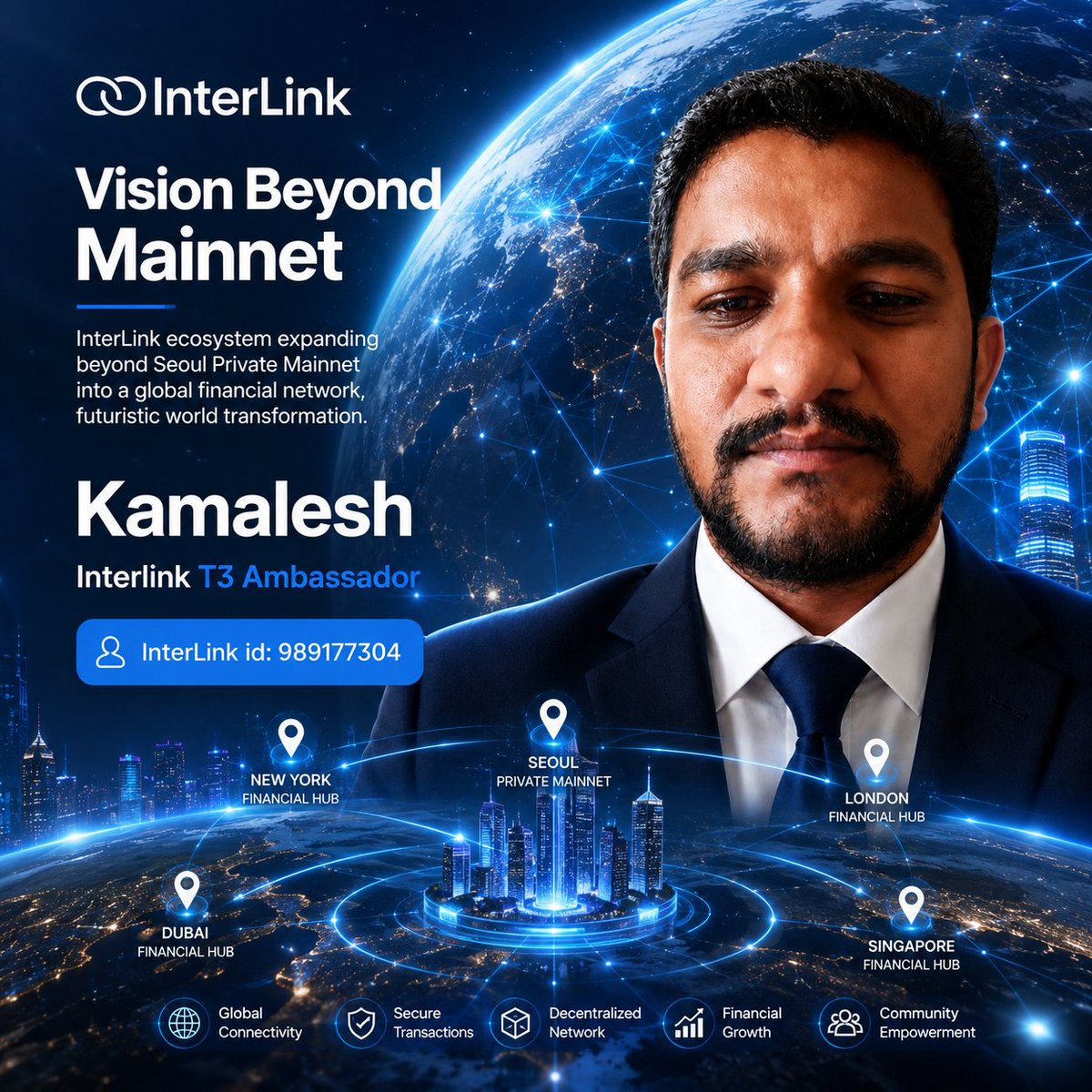 kamalesh168's tweet photo. Vision Beyond MainnetInterLink ecosystem expanding beyond Seoul Private Mainnet into a global financial network, futuristic world transformation, 8K.
#InterLink #ITLG #ITL https://t.co/ppr2tzRNzD