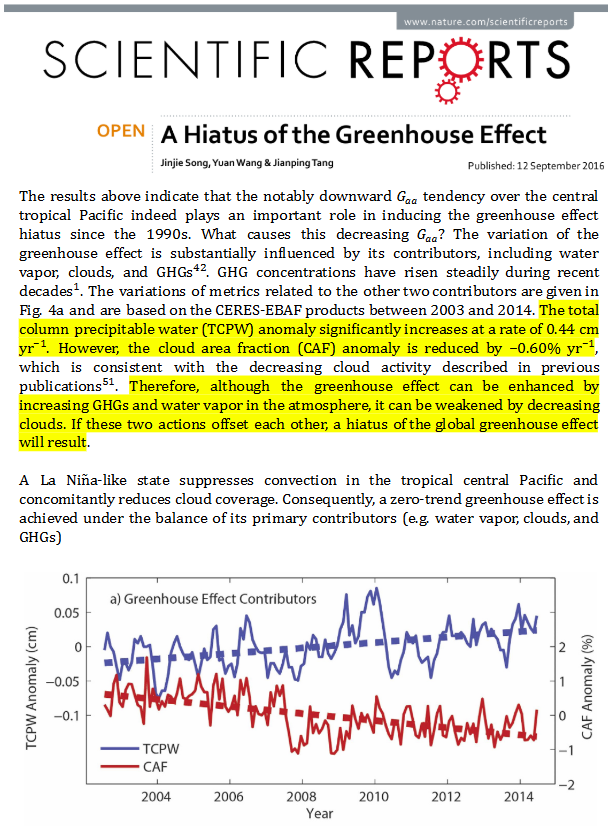 ChrisMartzWX's tweet photo. What is my stance on climate change?

Well, I'll lay it out for all of you newcomers. Grab some popcorn! 🍿

First, I do not deny the fact that the Earth has warmed up by ~1.2°C since 1850. However, nobody knows precisely how much because of data quality issues (e.g., uneven surface station distribution; fragmented records, especially outside of the United States; station siting changes; and urban heat island contamination) that have not been (and likely cannot be) removed from the record.

But, I have no doubt that the Earth is [slightly] warmer than it was 175 years ago or that 𝑠𝑜𝑚𝑒 of that warming might be due to carbon dioxide (CO₂) emissions.

Second, contrary to what the online army of alarmist foot soldiers have 𝑚𝑖𝑠𝑙𝑒𝑑 people to believe, there are not really any so-called “fingerprints” that distinguish human-caused global warming from warming caused by other forcings / variability.

Numerous scientific papers claim to have found such a “fingerprint,” but the only evidence that they have presented is that the anomaly of interest is 𝑐𝑜𝑛𝑠𝑖𝑠𝑡𝑒𝑛𝑡 𝑤𝑖𝑡ℎ anthropogenic warming. But these authors fail to mention that said anomaly would also be consistent with natural warming.

Case in point, a reduction in low- and mid-altitude stratiform cloud cover, for instance, would allow more sunlight into the climate system, which would warm the oceans. A warmer ocean—all else being equal—increases the rate of evaporation, which raises the vapor pressure (humidity) contributing to polar amplification and faster land warming than the ocean (e.g., Compo & Sardeshmukh, 2008).

🔗https://t.co/sQurHsN80P / open-access: https://t.co/WVKvLrSV7k

All warming, natural or man-made, results in:

1⃣ Higher latitudes warming faster than both the mid-latitudes and tropics.

2⃣ Land heating up faster than the oceans.

This is just basic physics; look up heat capacity.

Also, an increase in, say, solar forcing would have the same material effect, though we can admittedly likely rule that out as the cause of modern trends because sunspot activity has been declining in recent decades. But the sun does affect our climate in ways that have not really been thoroughly researched because little, if any funding, is ever allocated for such projects by the funding agencies such as the National Science Foundation (NSF).

In any case, the 𝒃𝒆𝒔𝒕 empirical evidence that I have seen to suggest that there is probably [at least some] anthropogenic “fingerprint” on recent temperature increases is stratospheric cooling.

First, you need to understand that in atmospheric physics, heat flux is measured as power—measured in Watts (that is, Joules per second)—standardized per square meter of surface area. This is written as W/m².

Next, the average radiation flux into the atmosphere is on the order of 239 ± 3.3 W/m² of absorbed solar radiation (ASR) averaged over a year (Stephens et al., 2012). This means that in order for the Earth's surface to maintain a constant temperature, the surface must emit 239.7 ± 3.3 W/m² back to outer space.

🔗https://t.co/5z5iMdazRB / open-access: https://t.co/51Ys5w8BWj

Global warming theory maintains the direct radiative forcing from doubling atmospheric CO₂ levels (often noted as RF 2×CO₂) is 3.7 ± 0.4 W/m² (e.g., IPCC TAR, 2007). That means that the net outgoing longwave radiation (OLR) to outer space is reduced by 3.7 W/m², which creates an Earth energy imbalance (EEI), which leads to a slight warming tendency in the troposphere (surface to ~13 km altitude).

🔗https://t.co/0JkXIQRGDH (p. 357)

In the stratosphere (~13-50 km altitude), this causes a cooling tendency because less infrared radiation (IR) flux is moving upward from below. These relationships were first demonstrated in Manabe & Strickler (1964).

🔗https://t.co/JNaXP7nUC9

NASA satellite measurements indicate that cooling in the stratosphere has been observed since the late 1970s, although there has been very little cooling over the last 25 years, all the while the troposphere has continued to warm.

🔗https://t.co/hT0Oxwm2Io

That means that most of the warming observed since 2000 is likely natural OR perhaps partly caused by a reduction in stratospheric sulfate aerosol concentrations, an artifact of particulate aerosol pollution regulations in recent years.

But, yes, I would agree with most scientists that the cooling observed in the stratosphere, at least that from the 1970s to 2000, is most likely a result of CO₂ forcing.

So what?

What happens down here in the lower atmosphere in response to CO₂ forcing is a lot more nuanced.

Why?

Because here in the troposphere, there are feedbacks (largely cloud-related) and precipitation processes that affect the atmospheric radiation budget far more than CO₂. And how exactly clouds respond to warming in the troposphere, if at all, is not very well understood, and by extension, not well-modeled.

What we do know, theoretically speaking, is that the direct warming effect of RF 2×CO₂ is actually very small. Specifically, it is on the order of ~1°C (e.g., Wijngaarden & Happer, 2020).

🔗https://t.co/y5szlGBmjd

However, amplifying (or dampening) feedbacks that kick in as a response to radiative forcing mean that the real-world value—that is, the equilibrium climate sensitivity (ECS)—will be higher (lower) than the ~1°C figure derived from radiative transfer calculations.

So, three critical pieces information are unknown:

1⃣ Exactly how much warming has been man-made (since, let's say, 1950). We still don't know the answer to this because the coefficients that are used to ascribe anthropogenic versus natural forcings are all estimated from computer modeling, not real physical in-situ measurements.

2⃣ The exact value of ECS.

3⃣ Even if global warming is entirely man-made, is it really a net drawback to civilization? Is it a crisis? Is it a problem in the slightest?

To break it down:

• If ECS is <3°C, the climate is insensitive to GHGs, and impacts are exaggerated.

• If ECS is ≥3°C, the climate is sensitive to GHGs, and warming could be a concern.

The IPCC’s “best estimate” of ECS is 3°C with a range of 2-5°C.

🔗https://t.co/8Ntgszr1dC (pp. 44-45)

In 1994, using NASA's real-world bulk atmospheric temperature data, one of my mentors, Dr. John Christy and his co-worker, Dr. Richard McNider from the University of Alabama in Huntsville (UAH), calculated climate sensitivity by removing the effects of El Niño / La Niña and volcanic stratospheric aerosol injection (e.g., El Chichón, 1982; Mt. Pinatubo, 1991).

Christy and McNider found that the human-induced warming rate is about 0.09°C / decade (lower than observations of actual temperature increase). This, by the way, came with the stipulation that unknown mechanisms of internal variability or external forcing are assumed to be zero. I attended a lecture where he talked about this paper in detail. 

🔗https://t.co/S2GEmUftKo

They then validated their 1994 findings in McNider & Christy (2017). Specifically, they found a near-identical anthropogenic warming rate of only 0.096°C / decade and a transient climate response (TCR) of 1.10 ± 0.26°K.

🔗https://t.co/zueJLn8V8w / open-access: https://t.co/eLcqeizbRh

Many other recent studies (e.g., Lewis & Curry, 2018; Scafetta, 2021; Spencer & Christy, 2023; Lewis, 2025) have all estimated ECS to be far lower than the IPCC AR6's “best estimate.”

🔗https://t.co/8G0sF8gy2p

🔗https://t.co/5TgNX7c1JN

🔗https://t.co/BxyO1XIbNP

🔗https://t.co/YNQhNajrrO

The jury on ECS is still out. 🤷‍♂️

What's more, in order to reliably detect anthropogenic influence on the climate system, EEI must be known to the nearest 0.1 W/m² (Von Schuckmann et al., 2016; Gebbie, 2021).

🔗https://t.co/T7SKxidZ4N / open-access: https://t.co/GD45cbhxIT

🔗https://t.co/L6vZKVVpXg

However, the aforementioned Stephens et al. (2012) estimates the EEI to be 0.6 ± 0.4 W/m², which is eight times larger than the anthropogenic detection limits. And the natural top-of-atmosphere (TOA) flux has a 6.6 W/m² margin of error, which is 66 times larger than the detection limits. This range of uncertainty remains in newer estimates, such as Loeb et al. (2021), which estimates EEI to be 1.12 ± 0.48 W/m².

🔗https://t.co/ynRTFd3LWZ

This means that 𝑚𝑜𝑠𝑡 (but not all!) of the observed global warming since 1950 could be natural and scientists would never know for certain (nor would most be humble enough to admit it because the vast majority of academics have high egos). Alternatively, warming could be mostly man-made like alarmists claim, but, even if that is the case, I'll ask again. . .

SO WHAT? 

That doesn't mean it is an existential crisis or urgent problem.

The big unknown are CLOUDS. ☁️

Why?

Because (a) cloud albedo has a far greater impact on the atmospheric radiation budget than does CO₂, and (b) how clouds change in response, if at all, to CO₂ is unknown. What's more, cloud cover can (and does) change naturally without mankind's assistance for any number of reasons (e.g., El Niño / La Niña activity; ocean circulation changes; cosmic ray flux; etc.). Even a small decrease in global cloud area fraction (CAF) can more than offset any temperature rise caused by CO₂. Song et al. (2016), for instance, found that,

🗨️ “[𝐴]𝑙𝑡ℎ𝑜𝑢𝑔ℎ 𝑡ℎ𝑒 𝑔𝑟𝑒𝑒𝑛ℎ𝑜𝑢𝑠𝑒 𝑒𝑓𝑓𝑒𝑐𝑡 𝑐𝑎𝑛 𝑏𝑒 𝑒𝑛ℎ𝑎𝑛𝑐𝑒𝑑 𝑏𝑦 𝑖𝑛𝑐𝑟𝑒𝑎𝑠𝑖𝑛𝑔 𝐺𝐻𝐺𝑠 𝑎𝑛𝑑 𝑤𝑎𝑡𝑒𝑟 𝑣𝑎𝑝𝑜𝑟 𝑖𝑛 𝑡ℎ𝑒 𝑎𝑡𝑚𝑜𝑠𝑝ℎ𝑒𝑟𝑒, 𝑖𝑡 𝑐𝑎𝑛 𝑏𝑒 𝑤𝑒𝑎𝑘𝑒𝑛𝑒𝑑 𝑏𝑦 𝑑𝑒𝑐𝑟𝑒𝑎𝑠𝑖𝑛𝑔 𝑐𝑙𝑜𝑢𝑑𝑠. 𝐼𝑓 𝑡ℎ𝑒𝑠𝑒 𝑡𝑤𝑜 𝑎𝑐𝑡𝑖𝑜𝑛𝑠 𝑜𝑓𝑓𝑠𝑒𝑡 𝑒𝑎𝑐ℎ 𝑜𝑡ℎ𝑒𝑟, 𝑎 ℎ𝑖𝑎𝑡𝑢𝑠 𝑜𝑓 𝑡ℎ𝑒 𝑔𝑙𝑜𝑏𝑎𝑙 𝑔𝑟𝑒𝑒𝑛ℎ𝑜𝑢𝑠𝑒 𝑒𝑓𝑓𝑒𝑐𝑡 𝑤𝑖𝑙𝑙 𝑟𝑒𝑠𝑢𝑙𝑡.”

🔗https://t.co/NHkmfOc08y

I don't deny that global warming is occurring. I never have. I don't even deny an anthropogenic influence on it either. I never have. What I do reject, however, is unchecked alarmism and climate activism, particularly from fellow scientists. 

Activism is not science and has no place in science. If you are an activist, you cannot call yourself a scientist because you are not dispassionate and objective. This goes for the vast majority of self-described “climate scientists” who actively use social media and are well-known in the debate. Two notable exceptions on the other side of the spectrum from me, in my opinion, are Drs. Robert Rohde and Paul Williams, both of whom I have always had pleasant interactions with.

I also reject the idea that every weather event needs to be blamed on climate change with a rushed, half-baked attribution study (namely the ones done by the clowns at World Weather Attribution that are often not scientifically rigorous, but get plenty of news media attention by the Associated Press, CNN, The New York Times, and The Washington Post). Attribution “science” is fraudulent anyway because one of the architects behind it admitted to Politico in 2021 that it was designed with the intention of using it in litigation against oil and gas companies. 

🔗https://t.co/ETUBune0A8

Conflict of interest much?

It should also be abundantly clear that climate is just a statistical description of the mean and variability of the climate system, including long-term weather. So, a change in climate is just a change in statistics. That is an outcome, not a force or accelerant that causes an extreme weather event to occur.

For what it's worth, I used to be a climate alarmist well before I got my degree in meteorology. 

Now that I know a great deal (but not everything and never will) about atmospheric science, my position has evolved to a cooler heads point of view. Perhaps it is not my judgement that's clouded, but rather that of the alarmist arm-wavers who have high trust in both academic institutions and their government officials who spoon-feed them pre-canned talking points on the daily.