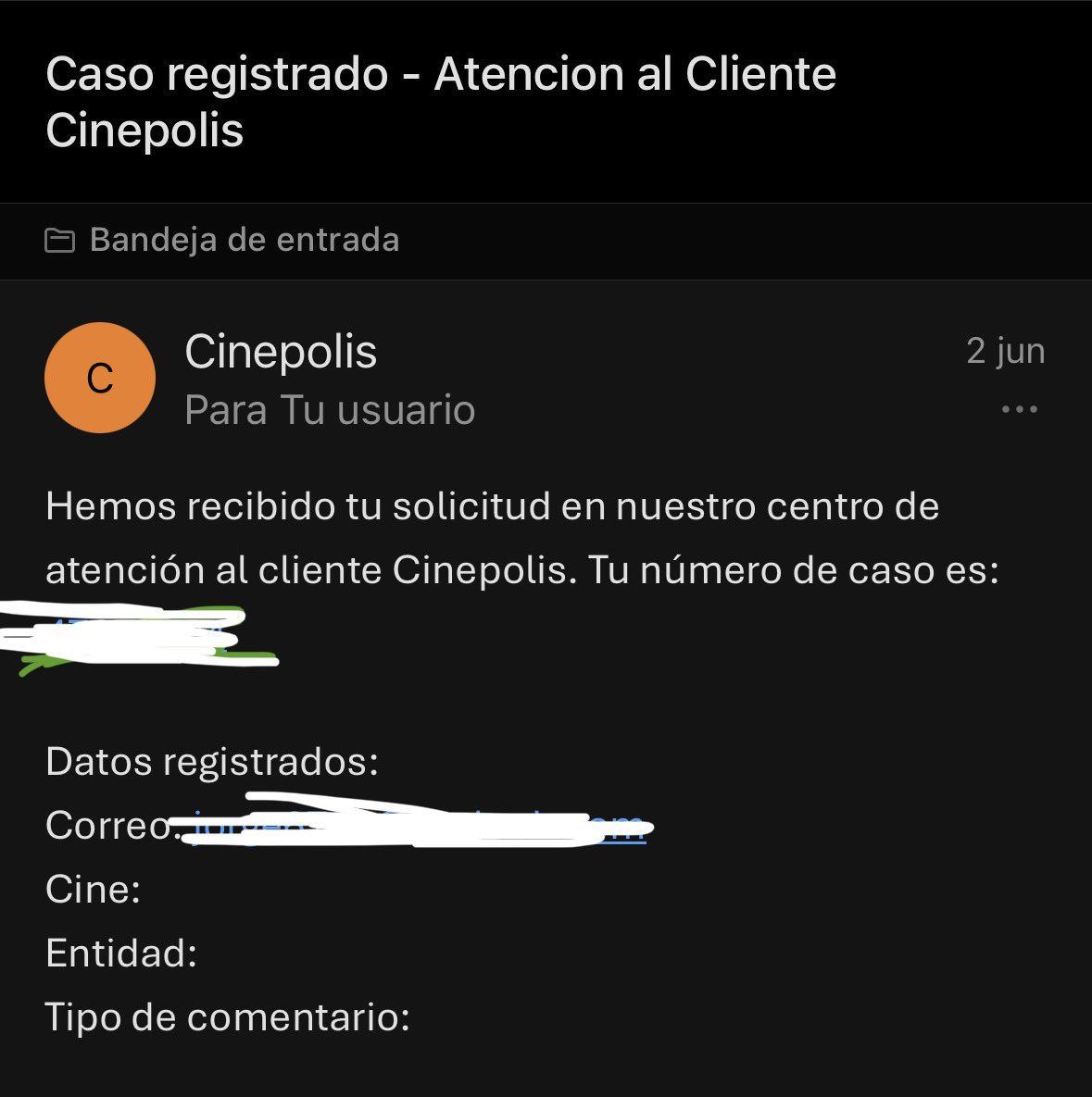 japc_94's tweet photo. Hola @Cinepolis. El pasado 2 de junio compré boletos para "The Mandalorian" en The Harbor Mérida, pero el complejo estaba cerrado. Registré mi caso ese mismo día y, tras casi un mes, sigo esperando una respuesta a mi devolución. ¿Me podrían ayudar a revisar el estatus? https://t.co/KLDoA6MQEQ