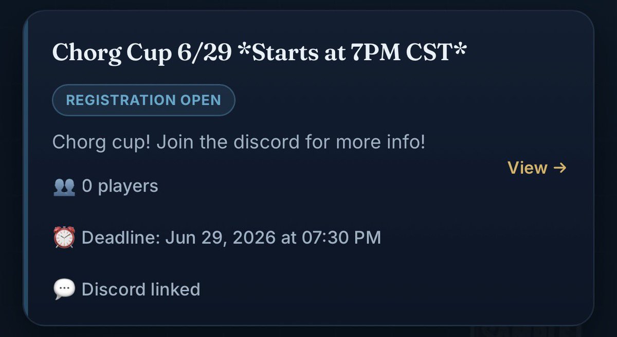PirateTrackDev's tweet photo. The next Chorg Cup starts tomorrow at 7PM CST! Who will take it this time?! Join on the tournaments tab, and join the discord!

#optcg https://t.co/RJVo0hUQKY