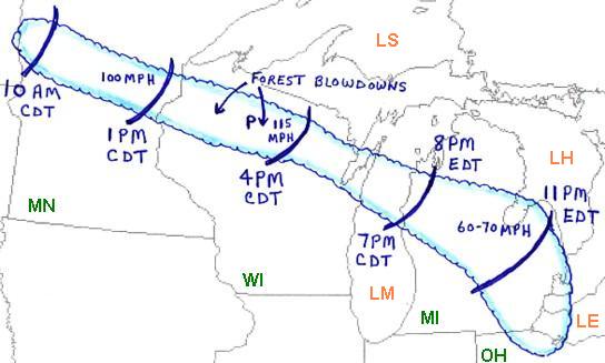 weather_history's tweet photo. July 4, 1977:

Another potent derecho struck the Upper Midwest and Great Lakes regions. The MCS, which traveled from MN to northwest Ohio over ~15 hours, produced measured wind gusts up to 115 mph. Close to 2 million acres of forest in WI and MN were flattened.

#wxhistory https://t.co/EzFrfFi2J5