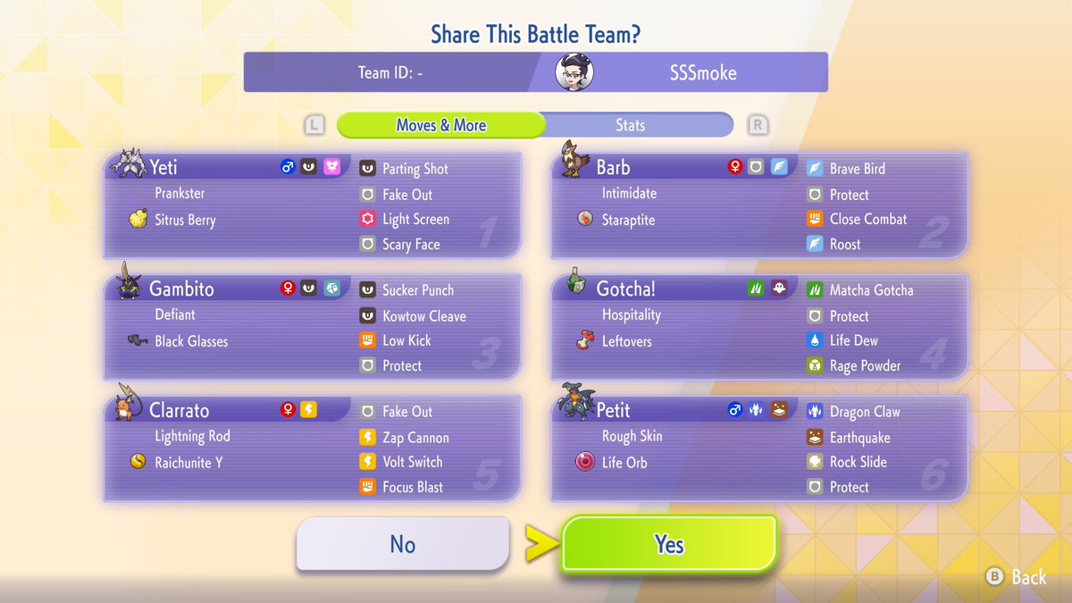 SSSmoke1's tweet photo. Tried building a team from scratch in Pokemon champions. Defensive EVs are probably bad but I’m having a blast with this team, staraptor is so fun to use https://t.co/xdSHAb028O