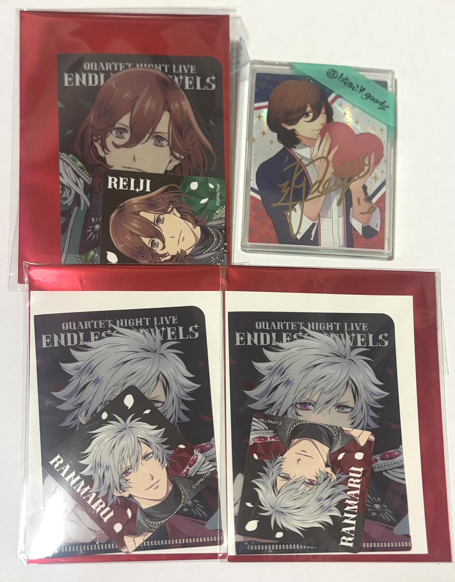 hisui4_goods's tweet photo. 【譲渡】うたプリ カルライ カルナイ 兵庫 神戸
譲)
①パス風カード 蘭丸
②ポトレ 嶺二 蘭丸 藍 カミュ
③クリアファイル 嶺二 蘭丸
④クリカ 嶺二

求)定価(＋送料)
手渡し・郵送共に3〜
※推しですが希望数あるため
纏めて譲渡最優先

平日夜秋葉原 TX沿線 郵送可能 https://t.co/qoE1cXojbJ