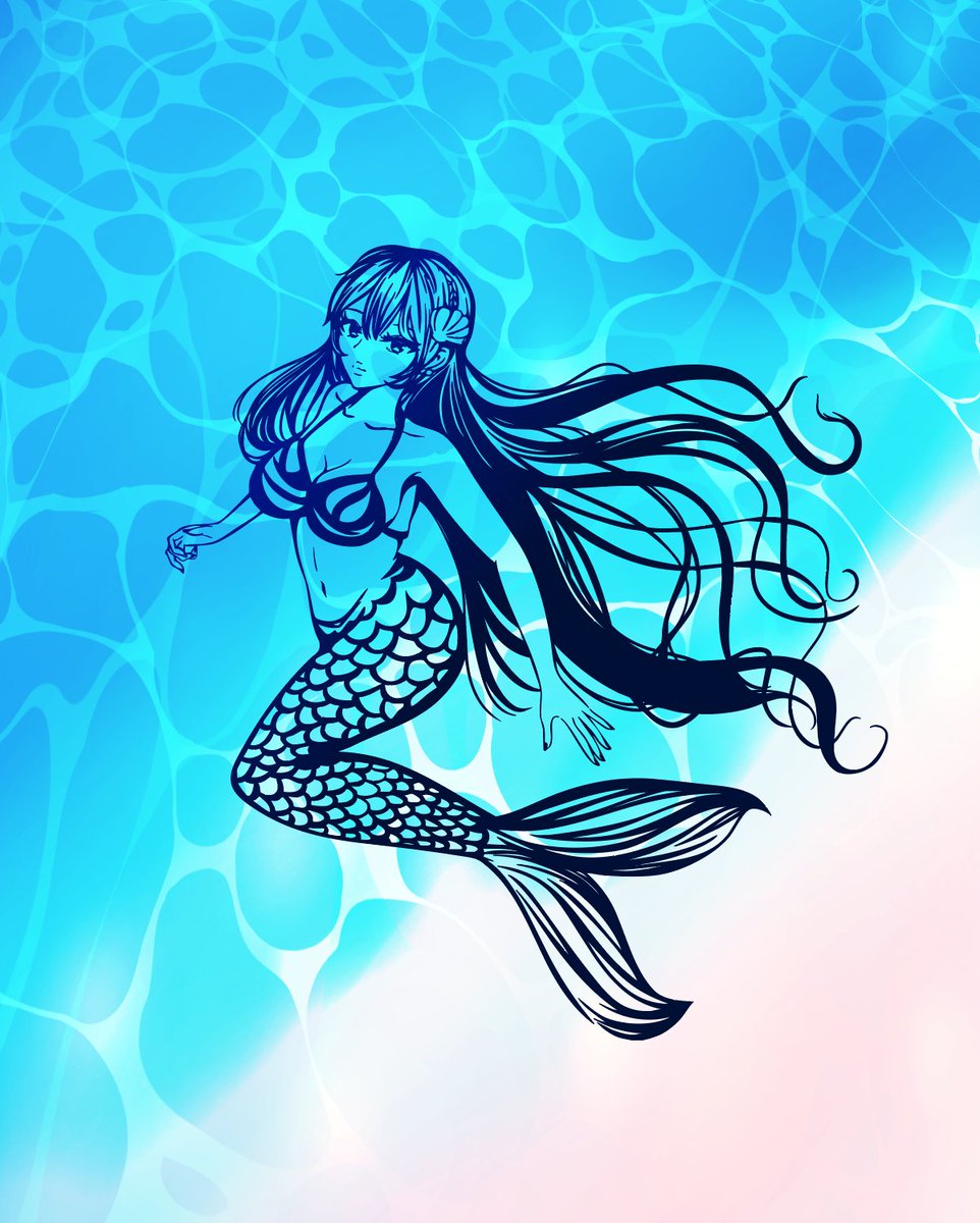 人魚と海🧜🐚✨ #イラスト