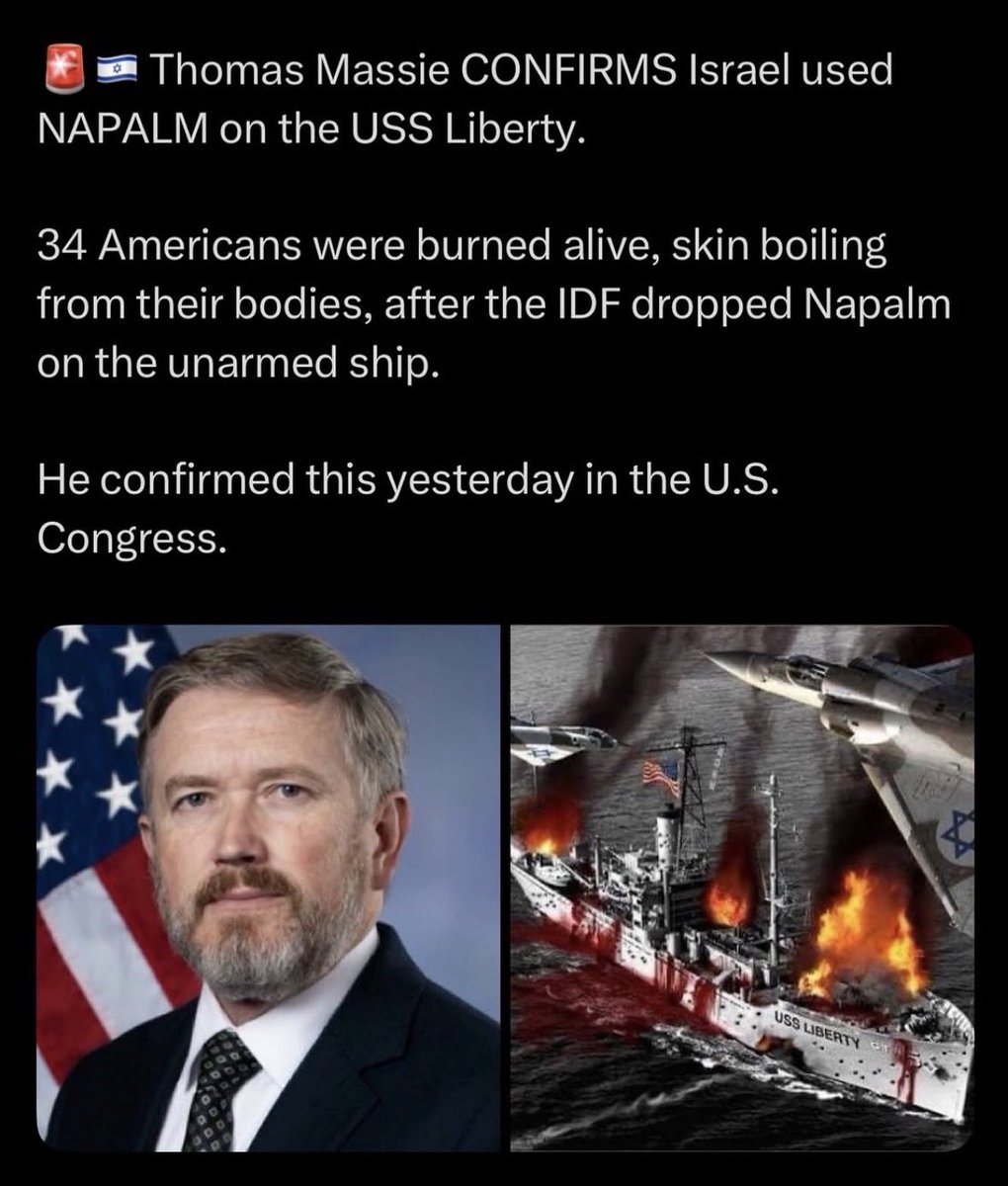 MBlasker87's tweet photo. Thomas Massie confirms Israel used napalm on the USS Liberty https://t.co/V3epyVL5rP