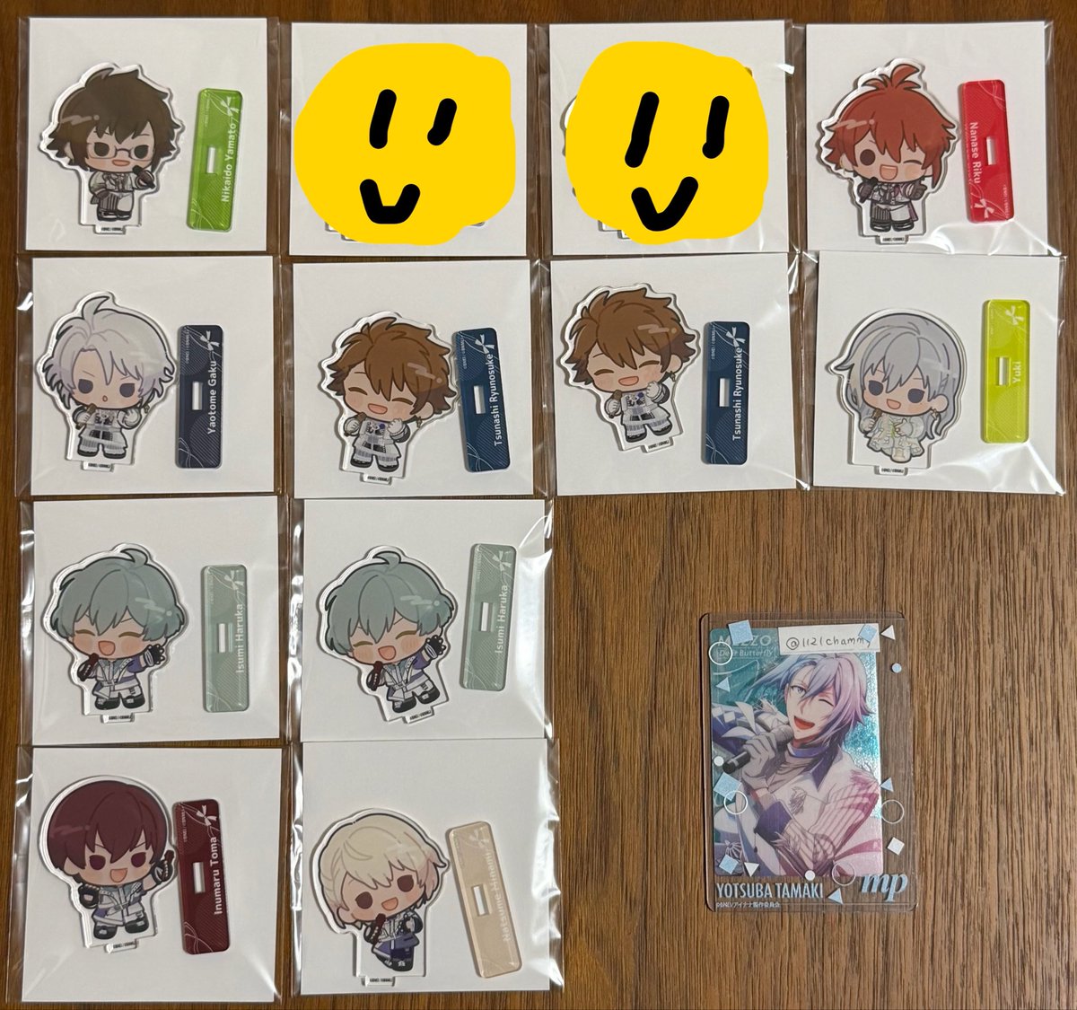 1121chammy's tweet photo. 【交換】アイナナ アイドリッシュセブン　JOYSOUND  ジョイサウンド アクリルスタンド 缶バッジ

譲）アクスタ：大和 陸 楽 龍之介 千 悠 トウマ 巳波
缶バ：大和 三月 ナギ 陸 龍之介 悠 巳波

求）アクスタ：環 天
缶バ：環 天

郵送での交換。検索からでもお気軽にどうぞ！ https://t.co/ZNxXOMc2pf
