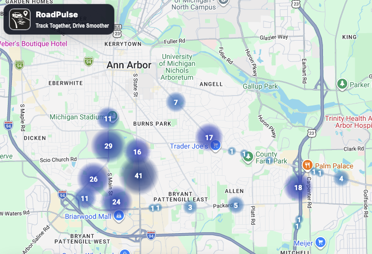 Road_Pulse's tweet photo. Ann Arbor is finally lighting up on RoadPulse.
Michigan builds cars.
Michigan should not be famous for breaking them.
Potholes are not just annoying — they damage tires, wheels, suspension, and trust in our roads. https://t.co/BkaeovC5eR