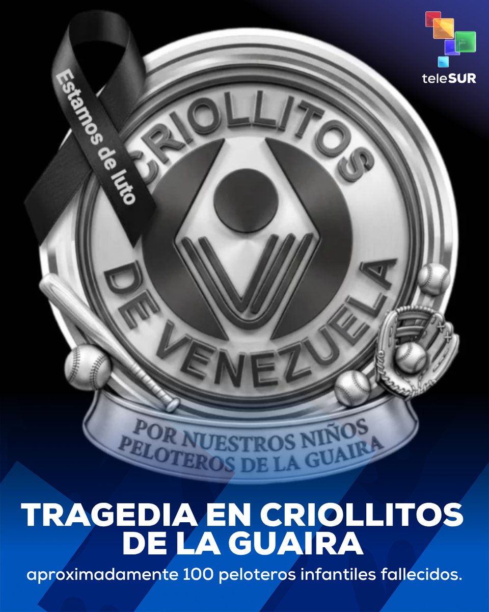 teleSURtv's tweet photo. 📌 La corporación de béisbol menor Criollitos de Venezuela sufrió la pérdida de varios de sus integrantes en el estado La Guaira como consecuencia de los recientes movimientos telúricos de magnitud 7,2 y 7,5. El presidente de la seccional local, Jhorny Sojo, calificó el suceso como un impacto irreparable para la organización y la comunidad deportiva de la región.

🔴 Los reportes de los distintos equipos confirman el fallecimiento de aproximadamente 100 niños pertenecientes a la institución, mientras que otros miembros permanecen desaparecidos o bajo atención médica en Caracas. Las autoridades de la entidad lamentaron profundamente que los principales afectados pertenezcan a las categorías de menor edad.

🔴 A pesar de las graves afectaciones en su estructura de formación infantil, los representantes de la organización expresaron su agradecimiento ante las diversas manifestaciones de solidaridad recibidas.