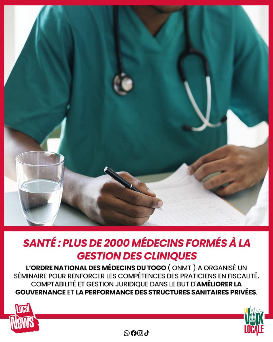 DixNeuf33334's tweet photo. Plus de 2000 médecins togolais renforcent leurs compétences en gestion des cliniques : fiscalité, comptabilité et droit pour améliorer la gouvernance et la performance des structures privées. #Santé #Togo #Médecins #Gouvernance #Performance https://t.co/zQgIU5mNHI