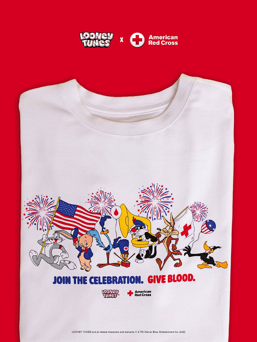 RedCrossWIS's tweet photo. We’re teaming up with @LooneyTunes to celebrate the red, white and you. Come to give blood or platelets June 29-July 12 and score a Red Cross x Looney Tunes™ T shirt, while they last. Book your appointment: https://t.co/wXNszkfqGu https://t.co/Vbt5uj8A7p