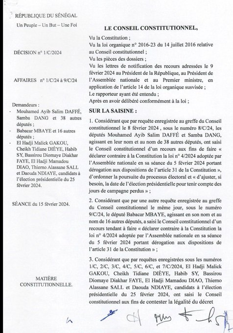 HCasamance's tweet photo. Selon des déclarations, la Cour constitutionnelle du Sénégal a déjà interdit tout blocage institutionnel de l’Exécutif. En cas d’absence de référendum, les députés peuvent saisir la Cour, l’Exécutif ne pouvant suspendre la souveraineté populaire.

 #Sénégal #Constitution https://t.co/lafqO7suJR