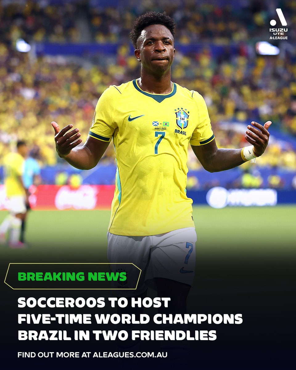 aleaguemen's tweet photo. Socceroos to take on Brazil in September 💪🔥

Tony Popovic’s side will host the five-time World Champions in two matches in Brisbane and Townsville 🟢🟡

📰 Learn more at https://t.co/G7uzAMQm53 https://t.co/sCTfpU4T2Z