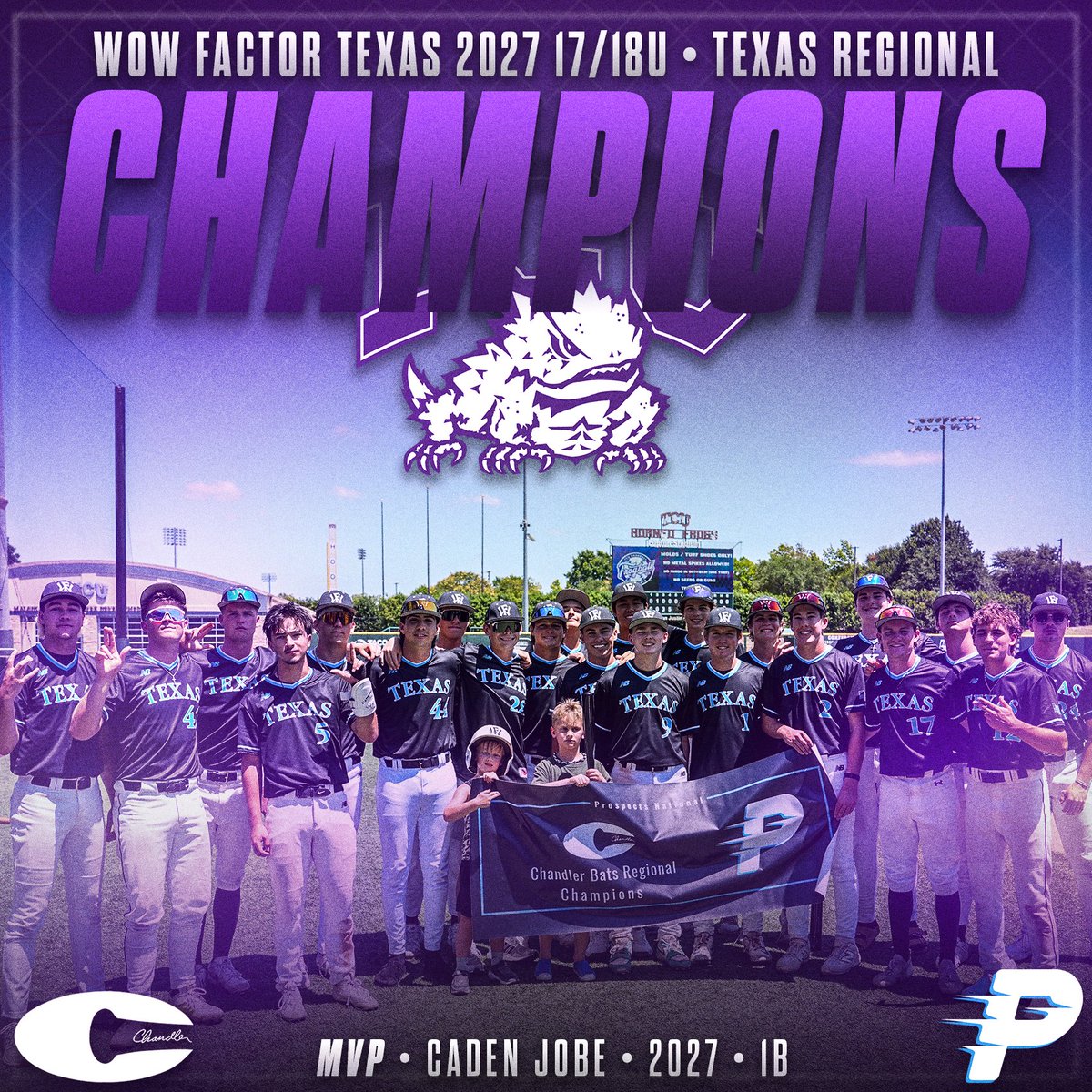 ProspectsNat's tweet photo. Congrats to our 17/18u Texas Regional champions @WowFactor_DFW 

Congrats to our @chandlerbats MVP:

@caden_jobe15 https://t.co/khuR1x6dS5