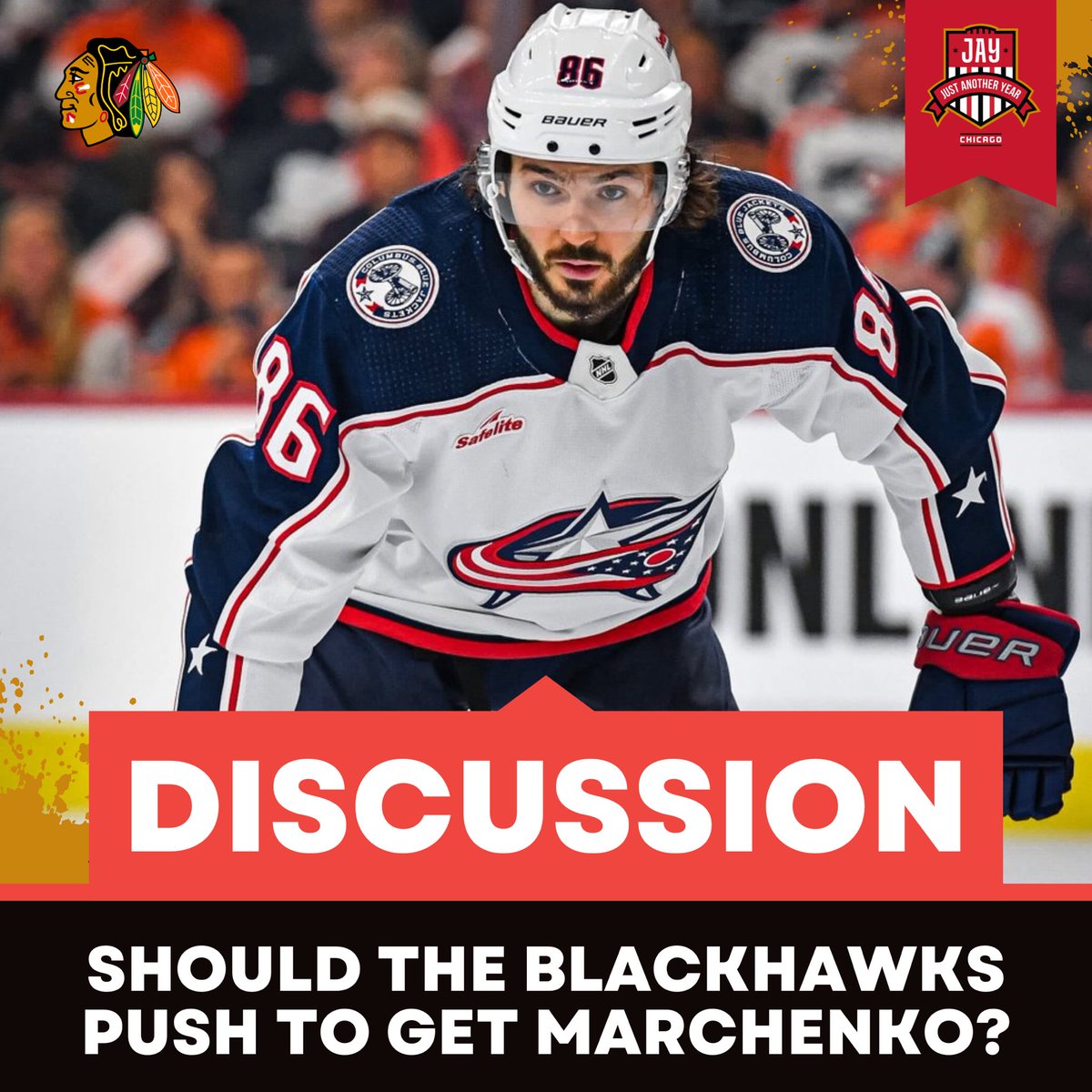 JAYChi_Hawks's tweet photo. Kirill Marchenko wants OUT of Columbus!

At 6'3", scoring 25+ a year at 25 years old, his size is exactly what our top 6 needs. 🎯

Plus, he'd be the ultimate weapon to help Roman Kantserov adapt to the NHL next season. 🇷🇺

Should we make the push to acquire the fellow Russian?👇 https://t.co/o20UUkbsZQ