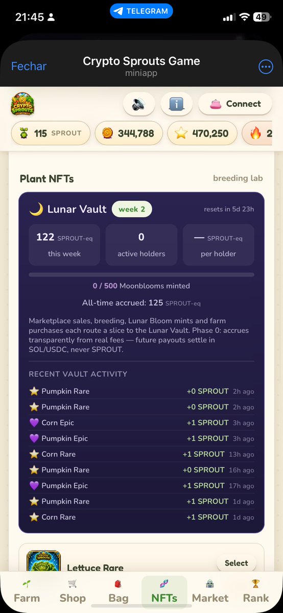 cryptosproutsX's tweet photo. Lunar vault is on fire in a few hours imagine holding a Moonbloom and get the rev-share https://t.co/1eEumiQJxy