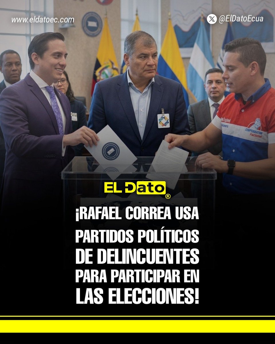 ElDatoEcua's tweet photo. #Urgente RAFAEL CORREA USA PARTIDOS POLÍTICOS DE DELINCUENTES PARA PARTICIPAR EN LAS ELECCIONES.

Iván Espinel, dueño de RC5, Movimiento Compromiso Social, fue sentenciado en 2019 a diez años de prisión por lavado de activos, al no justificar ingresos por $771.000 dólares. 

Posteriormente, Espinel entregó el partido a su tío, Jorge Glas Espinel, quien lo puso a disposición de Rafael Correa para las elecciones de 2021, 2023 y 2025. 

Tras la suspensión de ese movimiento, Correa anunció su participación a través de AMIGO, el partido de Daniel Mendoza, quien fue condenado como autor de delincuencia organizada en el caso Hospital de Pedernales y recibió una pena de 4 años y 2 meses de cárcel. 

Al quedarse sin Alianza País, Correa ha recurrido a organizaciones políticas cuyos dirigentes han sido sentenciados por delitos de corrupción.