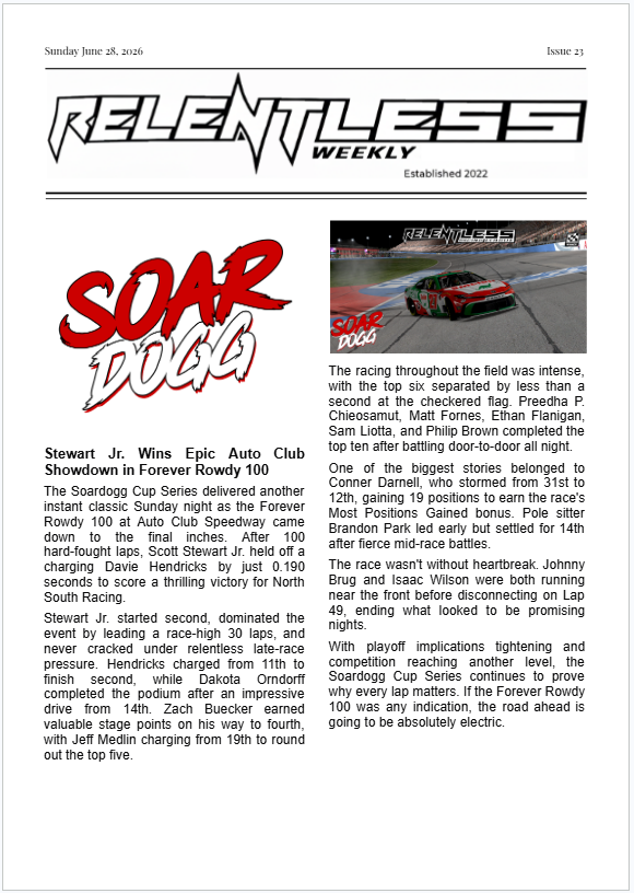 RelentlessRL3's tweet photo. Stay informed with this week's Relentless Weekly

The broadcasts can be watched on the Relentless Racing League YouTube page

https://t.co/Z3TkhWlAQp https://t.co/vkLxeGDpdU