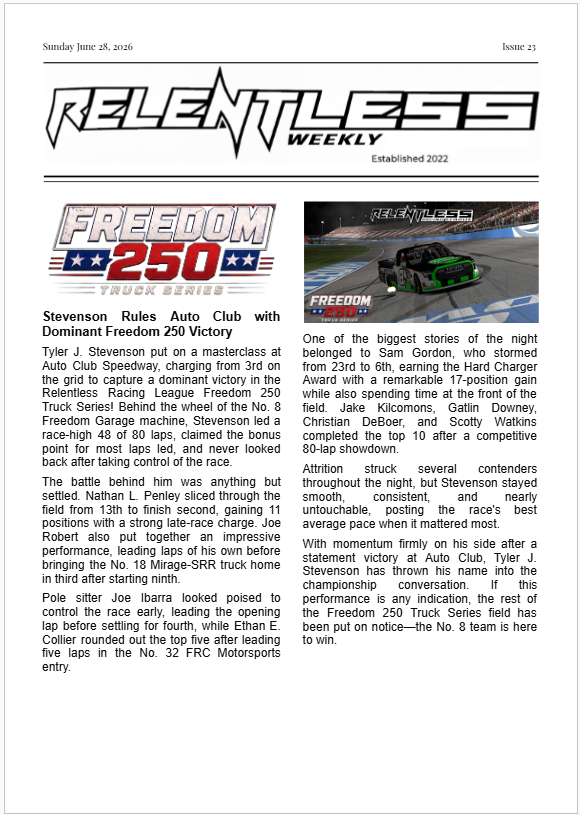 RelentlessRL3's tweet photo. Stay informed with this week's Relentless Weekly

The broadcasts can be watched on the Relentless Racing League YouTube page

https://t.co/Z3TkhWlAQp https://t.co/vkLxeGDpdU