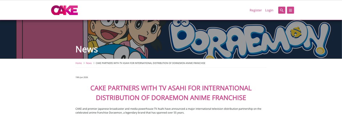 Doraemon_Daily's tweet photo. Update on CAKE and TV Asahi's Doraemon partnership:
CAKE's press release page hints the Doraemon logo seen in some of LUK's licensed Doraemon dubs, Doraemon media, and Doraemon merch already released will be used in the new English dub and possibly more Doraemon media and merch https://t.co/uw4MthdTYv