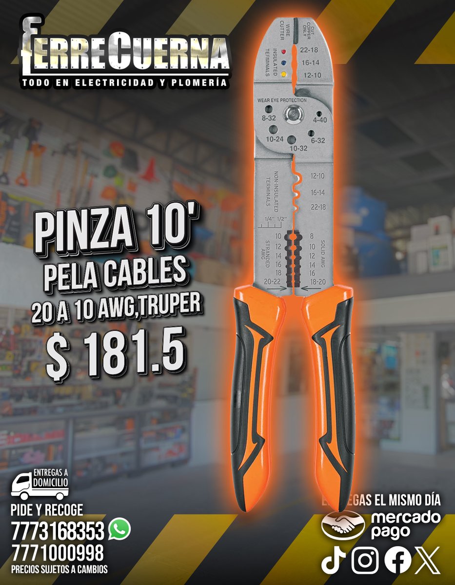 FerreCuerna's tweet photo. Pinza pela cables 20 a 40 AWG Truper $181.5
𝗪𝗵𝗮𝘁𝘀𝗔𝗽𝗽: 777 316 8353
7771000998
SuperPrecios #Cuernavaca
Todo en #Plomería📷 #Electricidad📷#Herramienta 📷 #Construcción
Entregas el mismo día.
#Junio📷
Ven y seguro encuentras lo que buscas
#FelizDomingo #VamosMexico https://t.co/oe3X9xOiQV