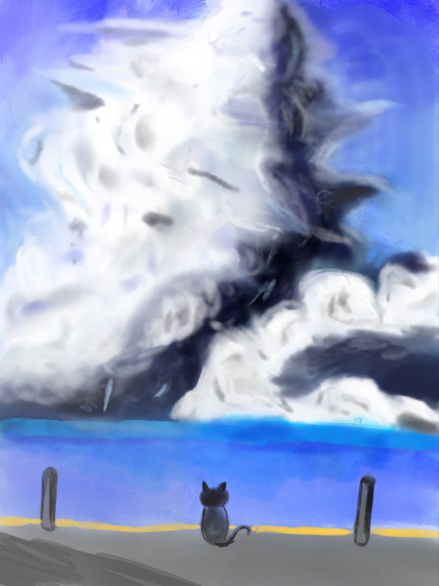 edps1976's tweet photo. *\作品紹介/*

2年生の作品です✨
 猫と夏の空です🐈‍⬛
雲の陰影が注目ポイント！

#イラスト　#絵画 https://t.co/u5u7EeGKO6