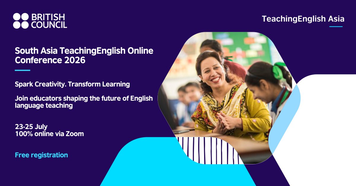 bdBritish's tweet photo. Discover practical teaching ideas, hear from leading education experts and connect with a vibrant community of English language educators at the South Asia TeachingEnglish Online Conference 2026. Free registration https://t.co/h6xZpVPH3Q
#TeachingEnglish #SAConference https://t.co/Dj9NzsiE8O
