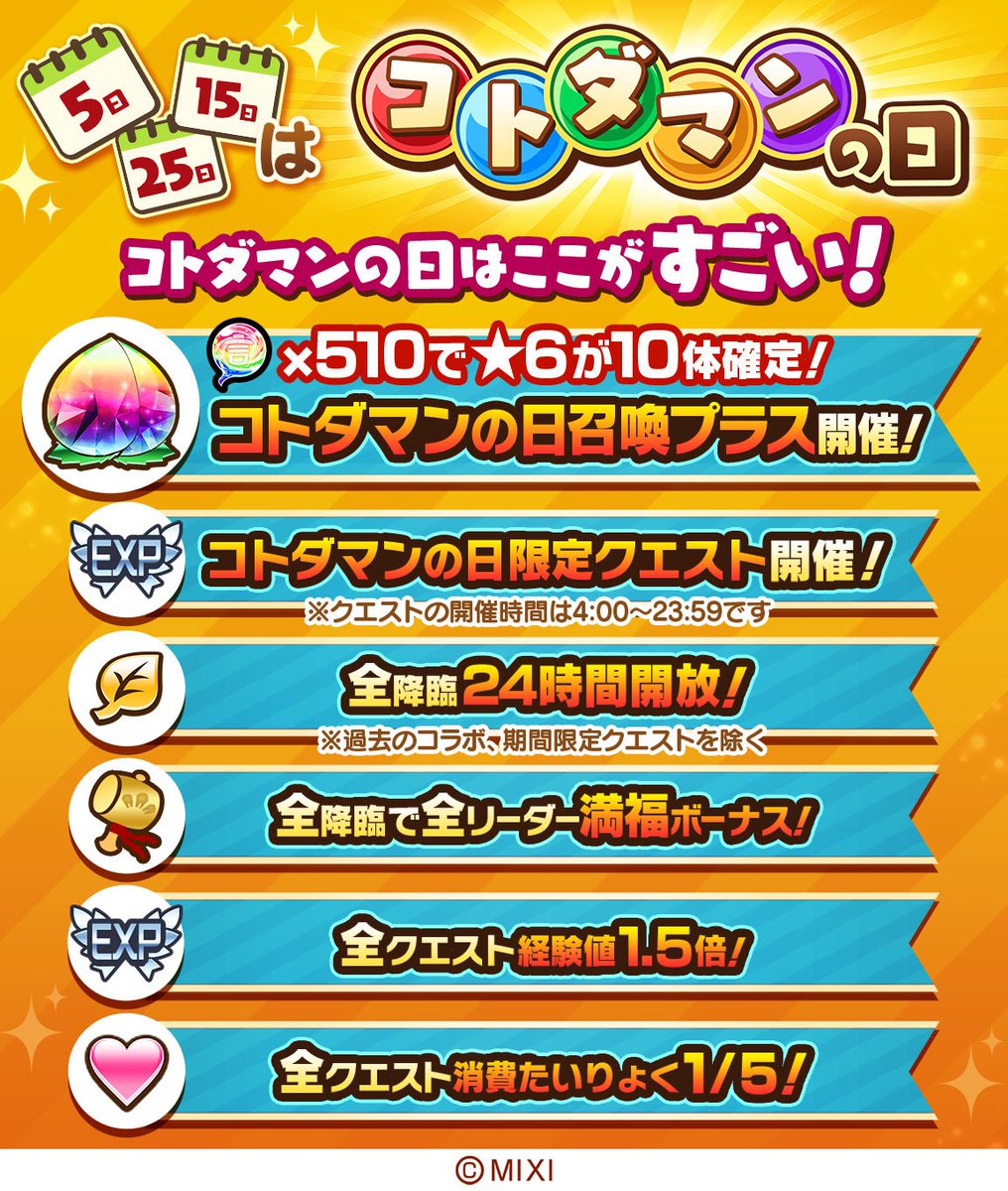 kotodaman_pr's tweet photo. 「コトダマンの日」開催中✨

⭐全クエストプレイヤー経験値1.5倍
⭐プレイヤー経験値大量獲得！「超絶！経験値クエスト」開催
⭐虹のコトダマ 510個で引ける、★6コトダマンが10体確定の特別な召喚「コトダマンの日召喚プラス」開催！

お見逃しなく👀

https://t.co/oR4o49cOyd
#コトダマン https://t.co/18OSm3dRnK