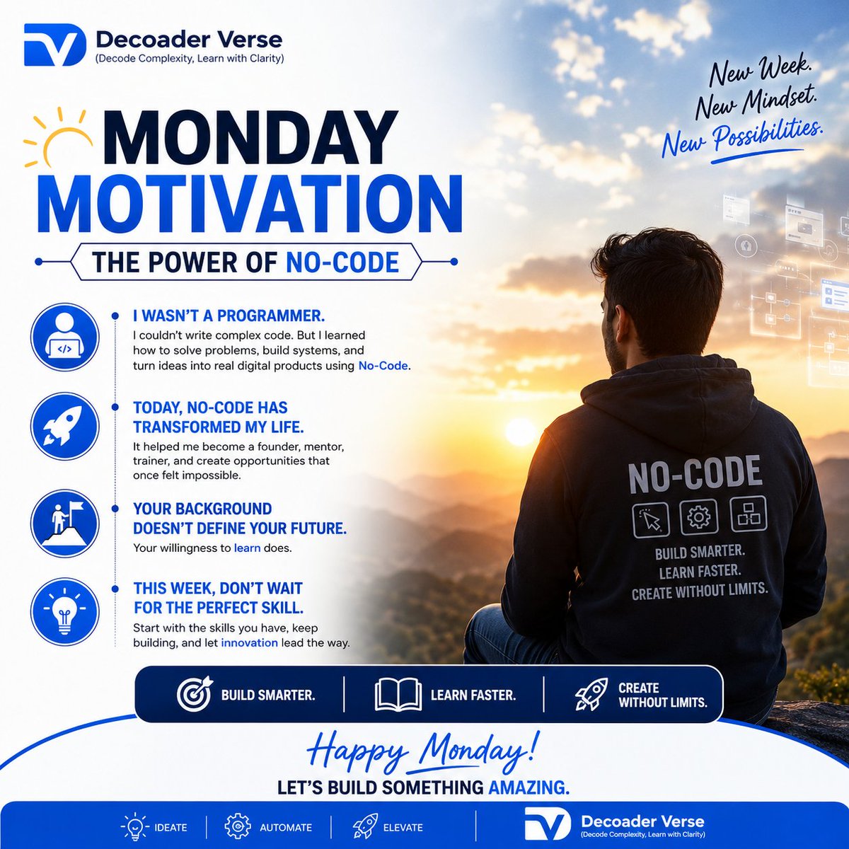 Decoder_Verse's tweet photo. 🌅 Every Monday is a new beginning. I wasn't a programmer—I became a builder through No-Code. Your background doesn't define your future. Start with what you have and keep creating. 🚀
. 
#MondayMotivation #NoCode #DecoaderVerse #DíaDelOrgullo https://t.co/2DSR08dryy