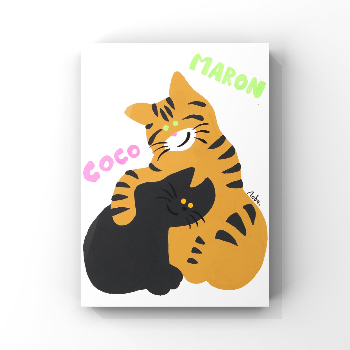 MARON&COCO キジトラのマロンと、黒猫のココ。 🎨 acrylic on paper