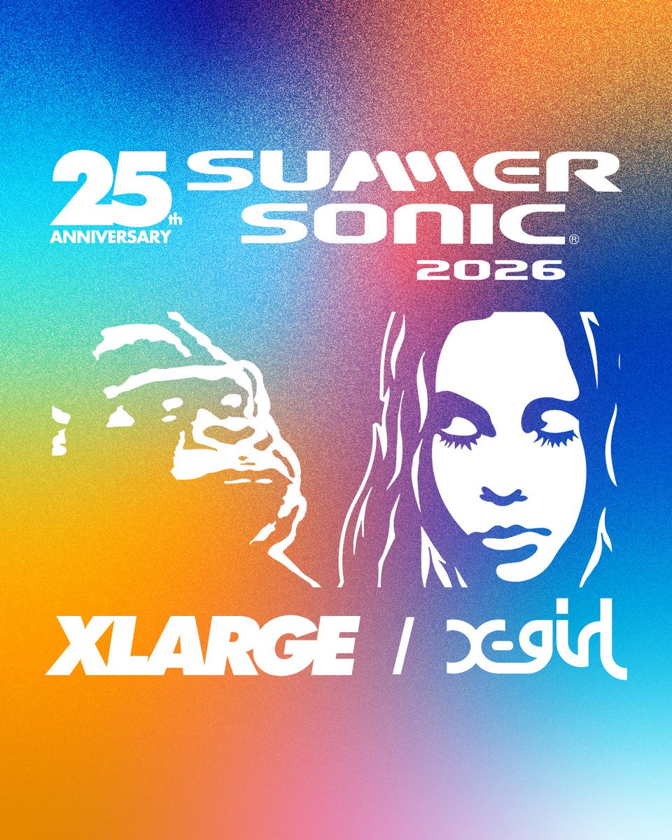 summer_sonic's tweet photo. ◤XLARGE × X-girl × SUMMER SONIC 2026 ◢

XLARGE・X-girlの2ブランドが、SUMMER SONIC 2026に2年連続でオフィシャルスポンサーとしての参加が決定🎵
そして、昨年即完売したコラボTEEが今年も登場します！

#サマソニ 25周年を記念した限定グラフィックを落とし込んだスペシャルなTEE ⚡
7/4(土)より、XLARGE/X-girl店舗＆オンラインストアcalifにて数量限定発売となりますので、お見逃しなく！

詳細はこちら👕
https://t.co/bWFpcCULsy

#summersonic #xlarge #xlargejp #xgirl #xgirljp