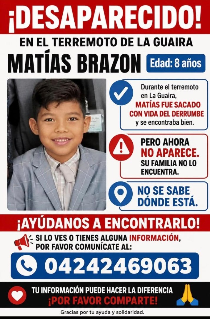 Daro26676862's tweet photo. @heartsbkdkg Busquemos a Matías están con gente que no es su familia fue sacado de los escombros con vida y desapareció 

Se lo rogamos difundir por todos los medios https://t.co/eMqlJpDxsq