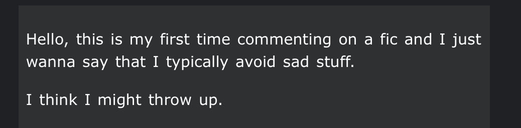 katerpillarAO3's tweet photo. shoutout to this poor commenter who usually avoids angst and then came and commented on angstmaxxer3000's fic. i'm so sorry. i did laugh https://t.co/jAzJzxQPwi
