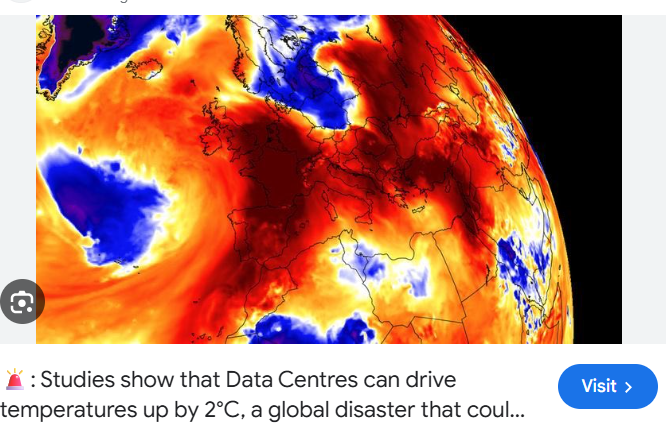 MohiniWealth's tweet photo. 🚨 Cambridge University preprint just dropped a bombshell — AI data centers are cooking the land around them!  

Satellite scans across 8,400+ sites show nearby surface temperatures jumping **2°C on average**, with some hotspots hitting a brutal **9.1°C hotter**. This “data heat island” effect spreads up to **10 km** away.  

Not some distant future problem. A real, localized nightmare that could put millions of lives at serious risk right next to these facilities.  

The AI boom’s hidden burn is already here.